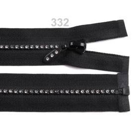 Kosticový zips šírka 4 mm dĺžka 50 cm so štrasovými kamienkami Black 10ks Stoklasa