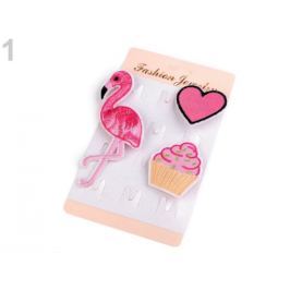 Textilná brošňa cupcake, srdce, plameniak ružová str. 12kar. Stoklasa